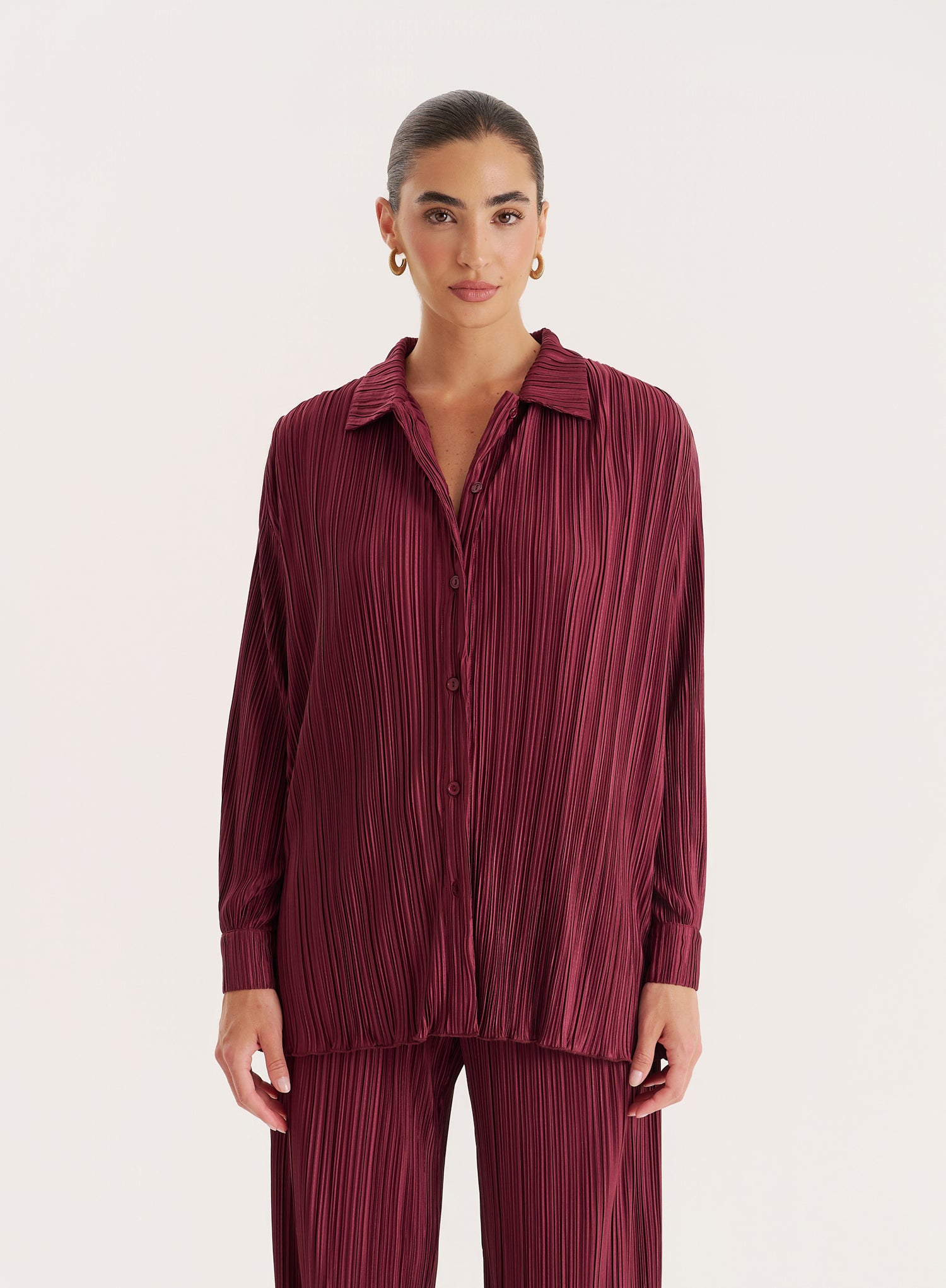 Burgundy Plisse Shirt